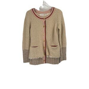 Charlie and Robin Tan Cardigan Sweater Wool Sz Small Boho Shabby Chic Grunge